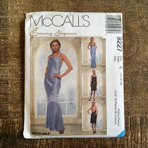 McCalls Sewing Pattern 9227 Drape Mermaid Bias Cut Evening Prom Dress 14-18UNCUT - Picture 1 of 2